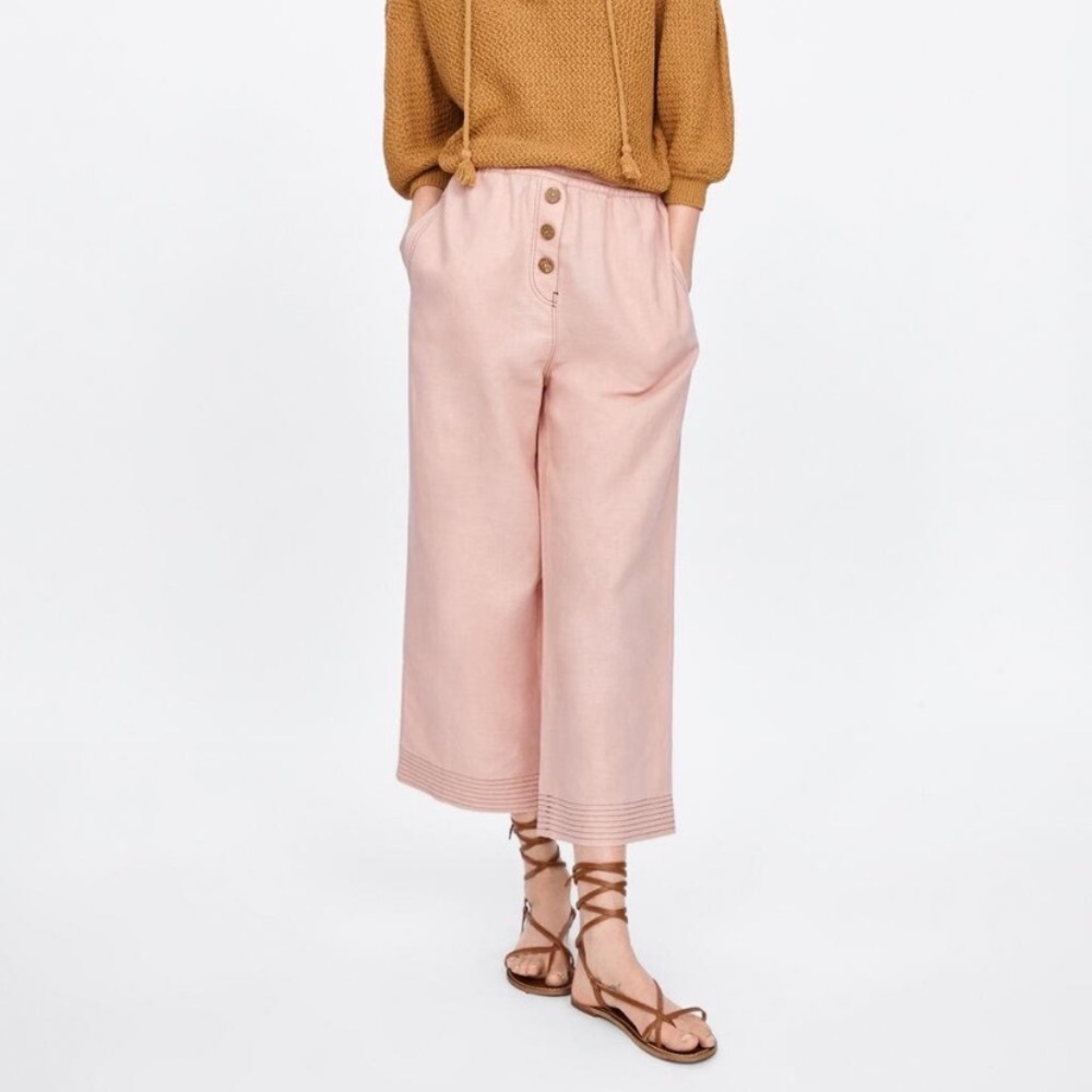 Zara pink linen culottes